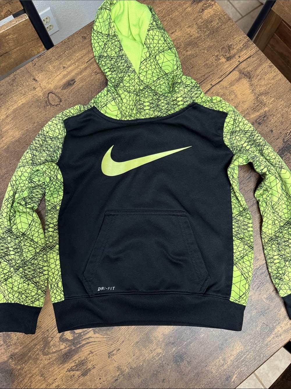 Nike Black and Neon Green Logo Dri-FIT Hoodie